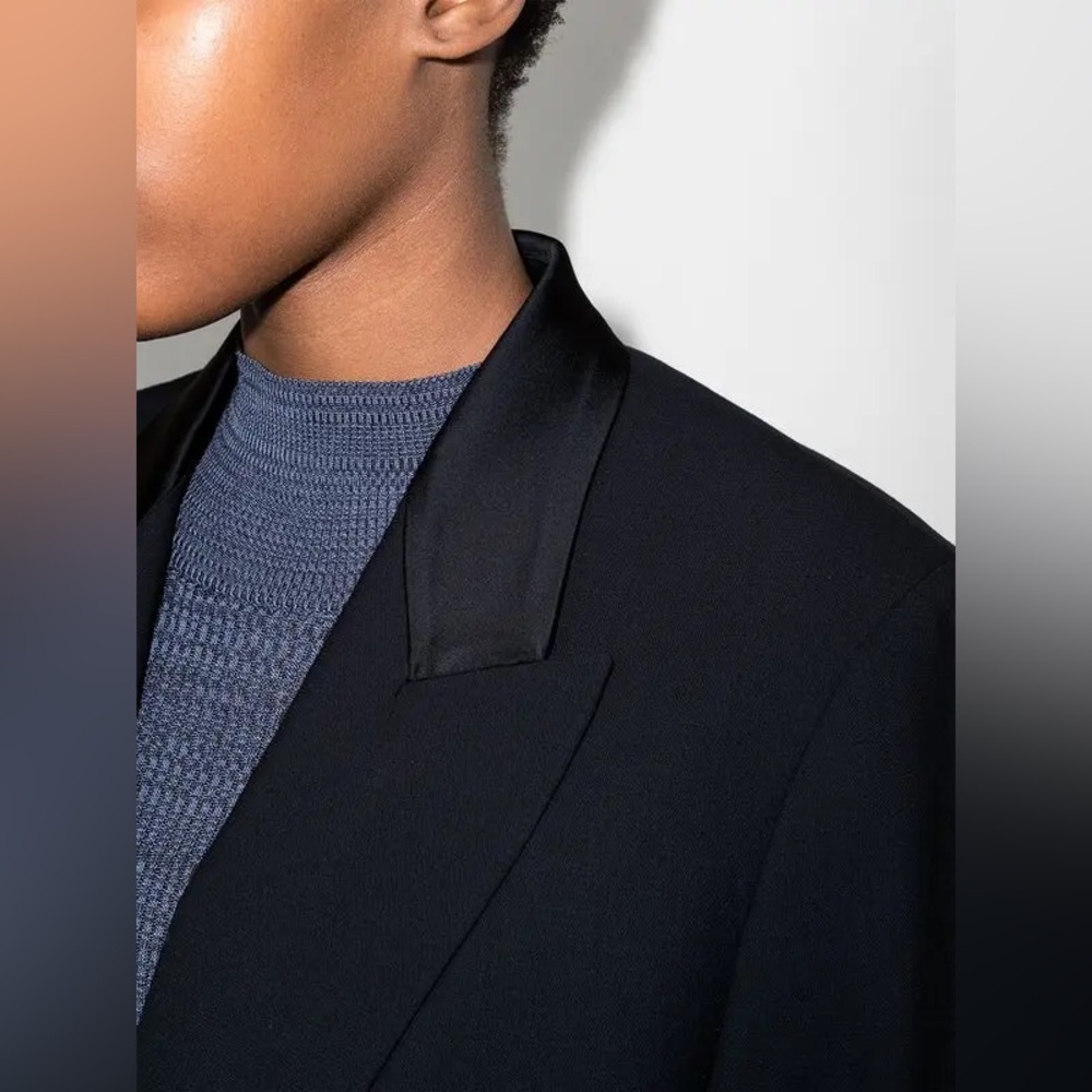 NWT FRAME Navy Double-Breasted Blazer with Satin Collar – Size M/L - Picture 5 of 12